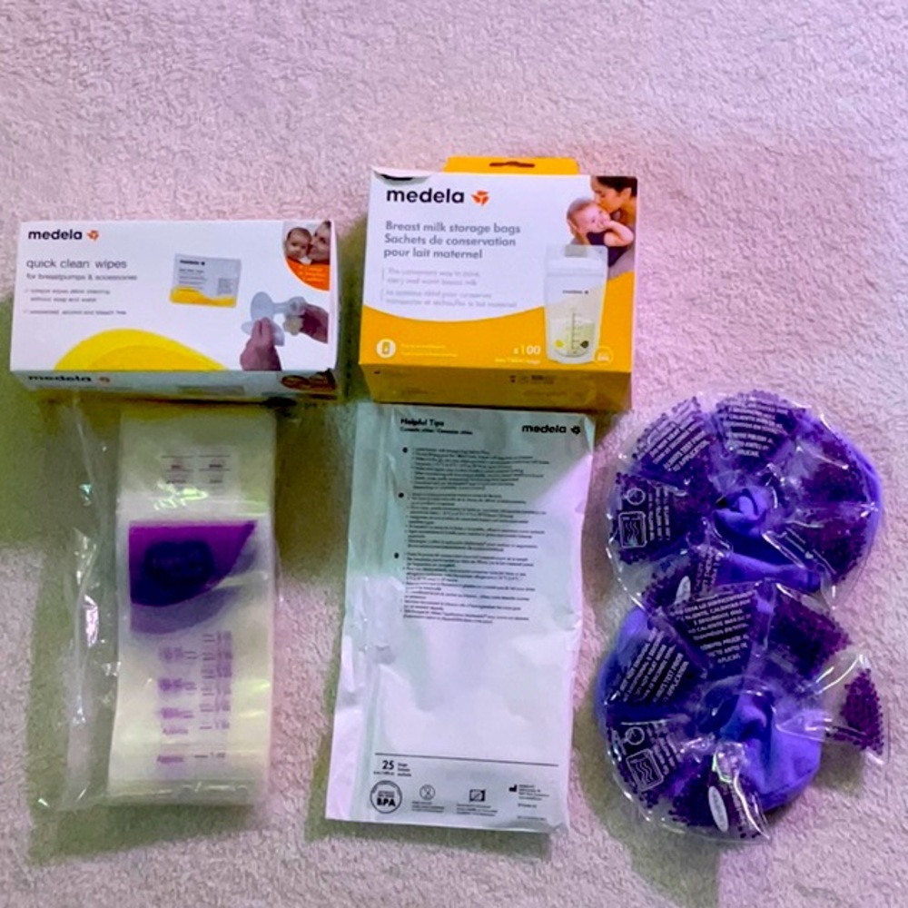 Breast Milk Storage Bags, Quick Cleaning Wipes, 3 in 1 Breast Therapy Set
